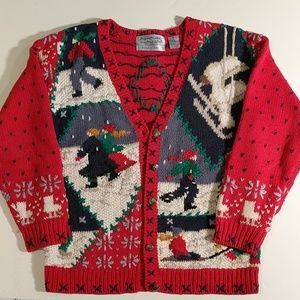 Ugly Christmas sweater ice skaters Snow SZ SM